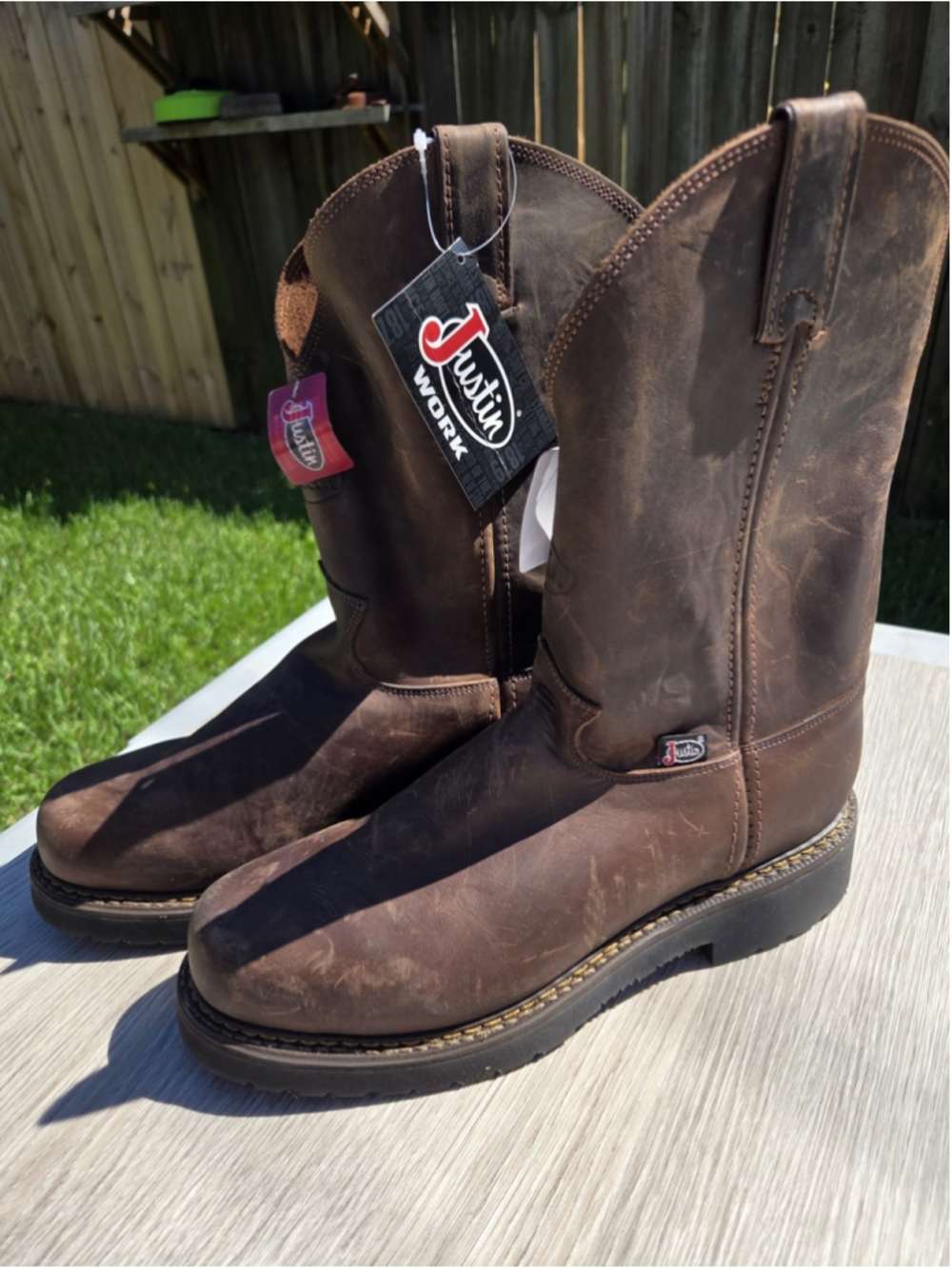 Justin Original Work Boots Men’s 11.5 EE Brown Leather Pull-On Work Boots 4444